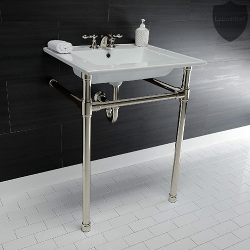 Menggutong Ceramic Rectangular Console Bathroom Sink with Overflow